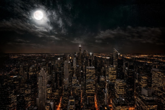 Full Moon over City Skyline