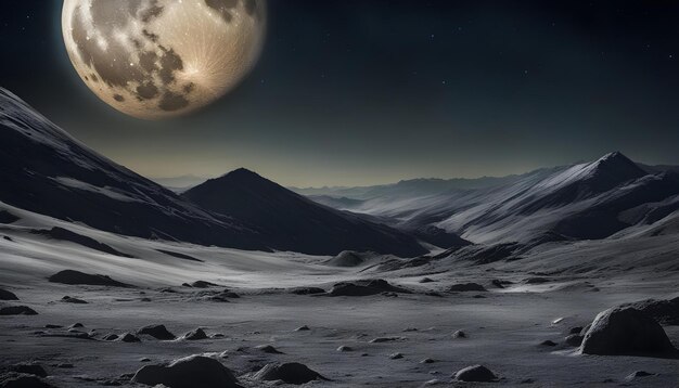 Photo a full moon is seen in the sky above a snowy landscape