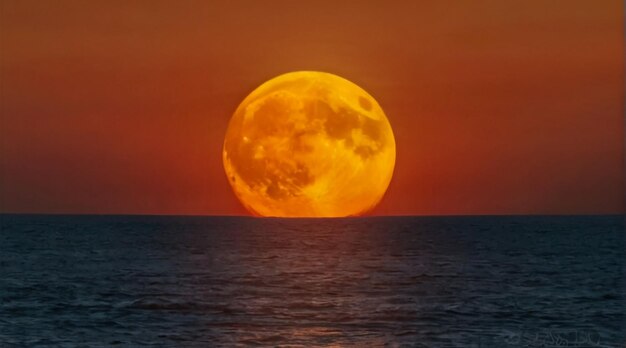 a full moon is seen in the sky above the water