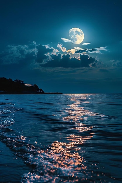 Photo a full moon is shining over the ocean