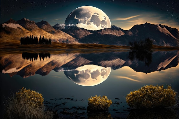 Photo full moon over a lake