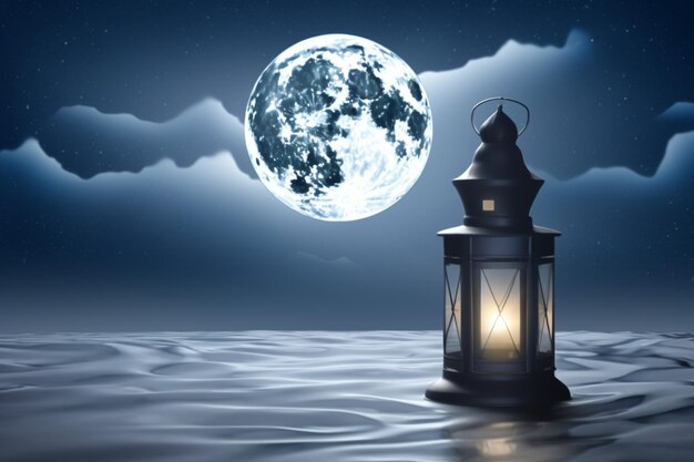 A full moon and a lantern on a moonlit night