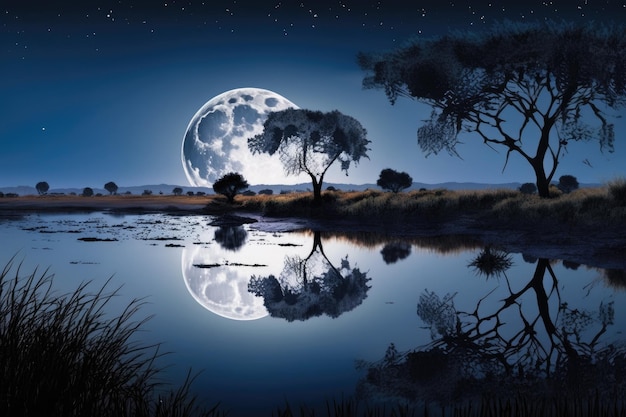 Full Moon in Moonlight at Twilight