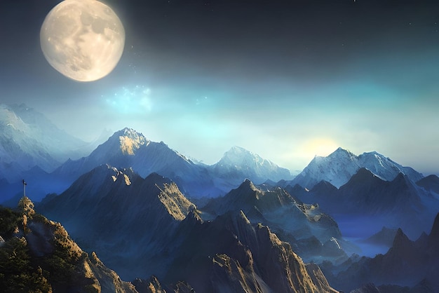 A full moon over the mountains