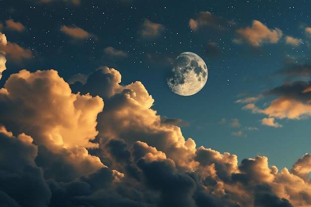 Photo a full moon in the night sky with clouds
