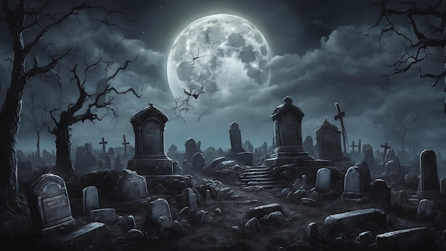 Полнолунное ночное небо с руками зомби, вытянутыми с земли иллюстрация