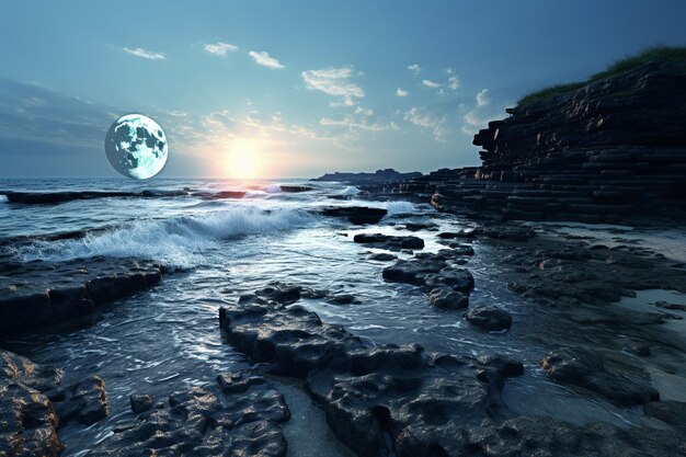 Photo full moon over the ocean wallpaper