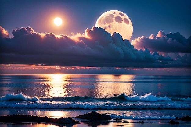 Premium AI Image | Full moon over the ocean wallpaper