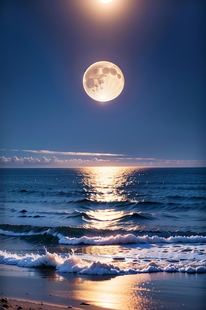 A full moon over the ocean