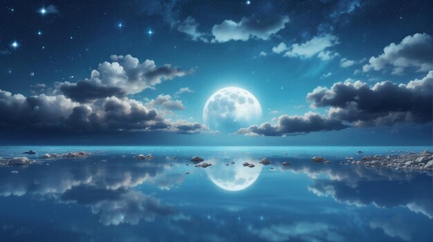 a full moon reflecting on the water