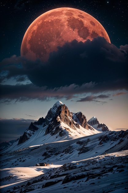 A full moon rises over a mountain range