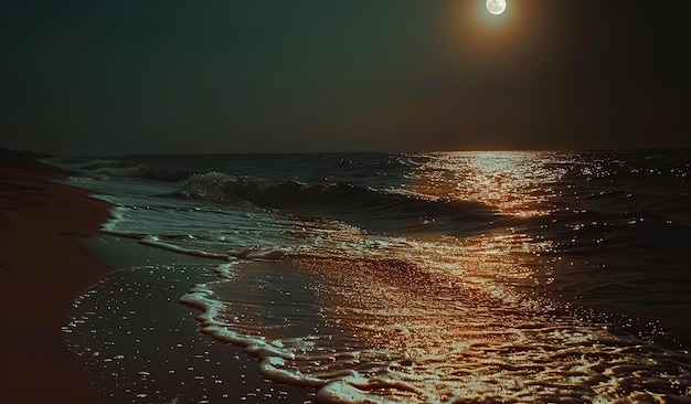 Photo full moon rising over ocean at night