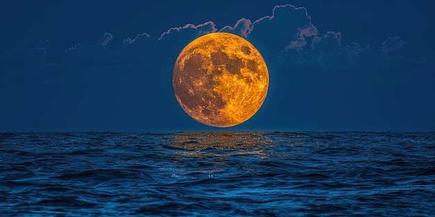 full moon rising over the sea