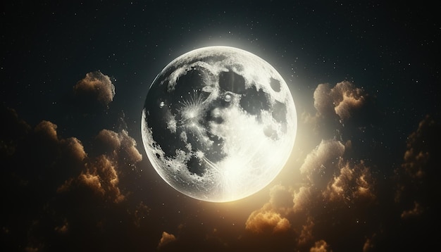 Full moon shining digital art illustration Generative AI