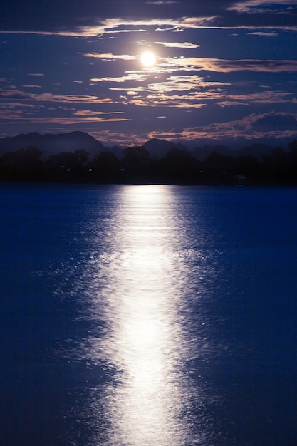 Full moon shining down on the river.