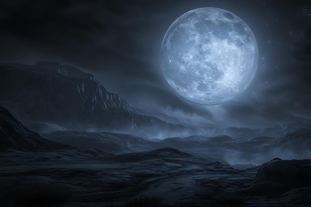 Full Moon Silvery Glow Bathed Landscape