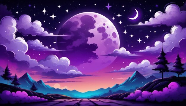 Full Moon and Stars Night Scene