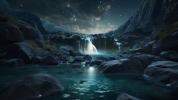 A full moon over a waterfallgenerative ai