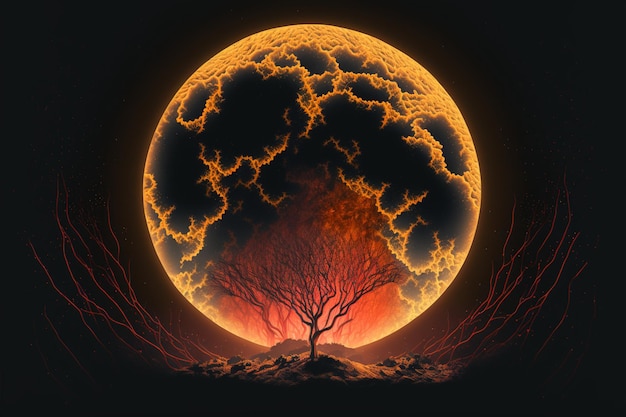 Full moon with a tree in the foreground generative ai