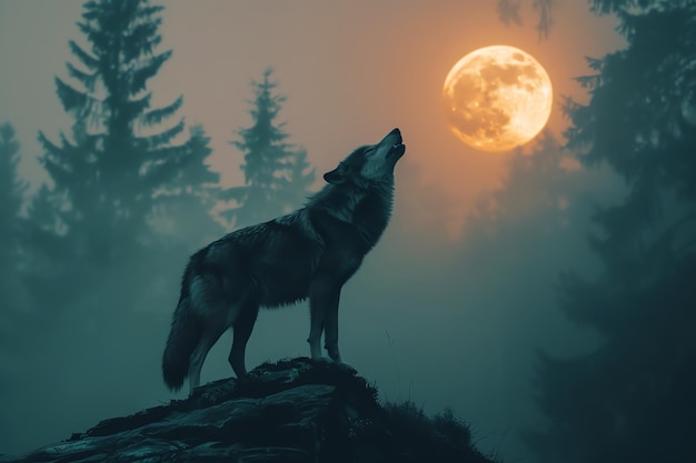 full moon wolf AI generated