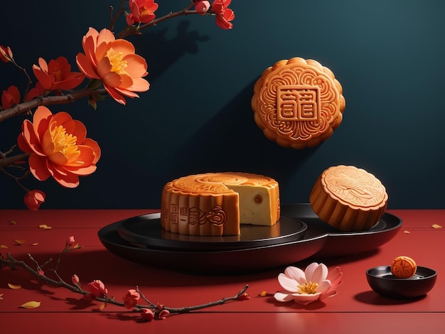Full Mooncake Displayed with a Half of Mooncake A Lunar Delight