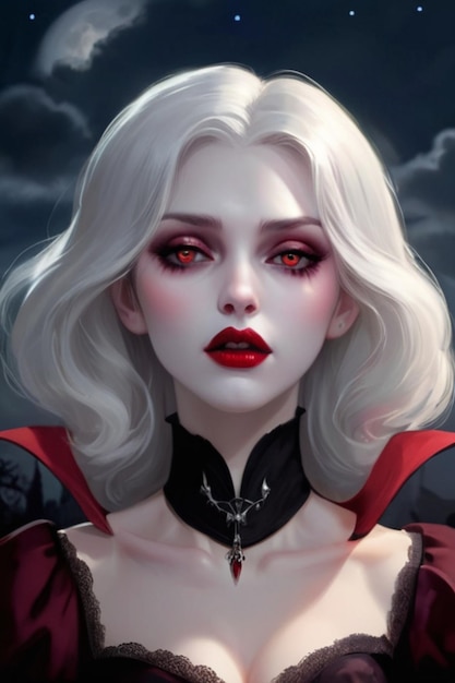 Under the Full Moons Glow A PaleFaced Vampire with Crimson Lips