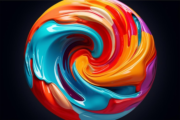 Full neon circle wave glossy shape with fluid colors