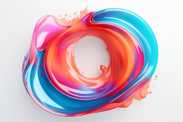 Full neon circle wave glossy shape with fluid colors