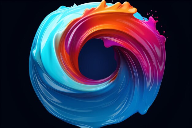 Full neon circle wave glossy shape with fluid colors