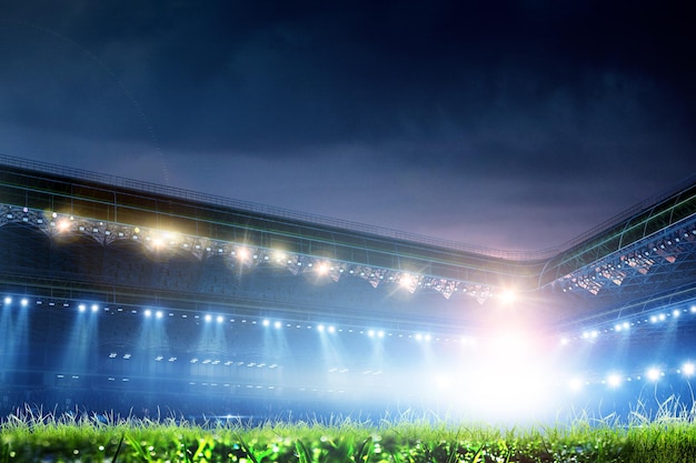 ライトとフラッシュで終夜のサッカー アリーナ