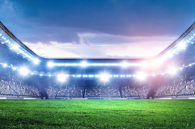 full night soccer arena in lights and flashes