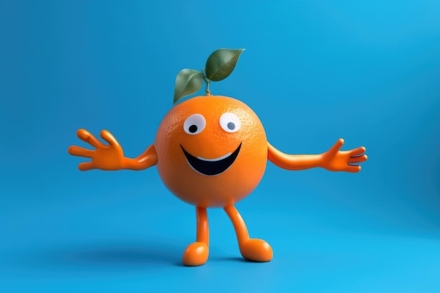 Full orange character on blue background 3d illustration
