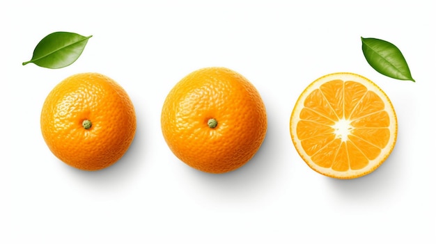 Full Orange fruit cut in half pieces isolated on white Background Orange fruit and half slice
