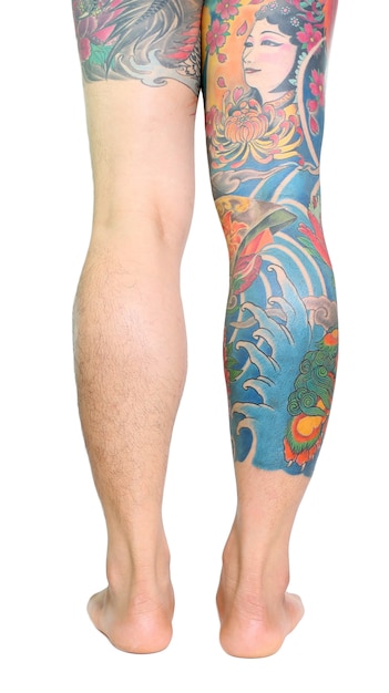 Full Oriental japanese style tattoo on leg 