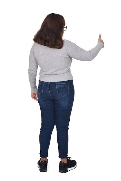 Full portrait of a woman thumbs up isolated on white