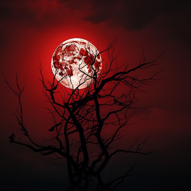 Photo full red moon back silhouette