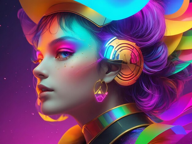 Full rgb colorful girl head