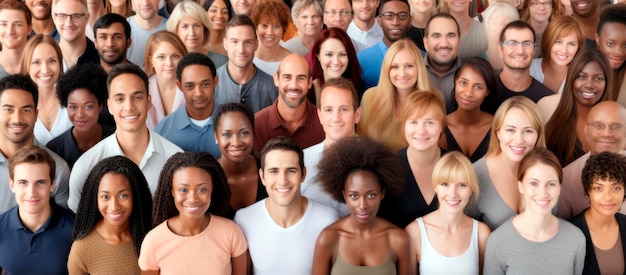 Full screen panorama of multiracial people faces