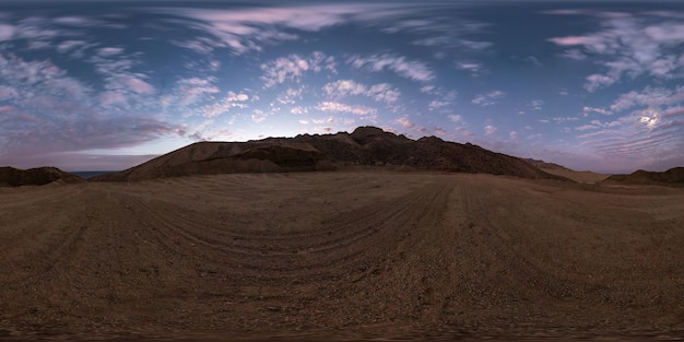 Photo full seamless spherical hdri 360 panorama view of sunset on coast of sea high in sandy mountains with awesome clouds in equirectangular projection ready for vr ar virtual reality