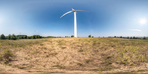 Full seamless spherical hdri panorama 360 degrees angle view
near huge windmill propeller in equirectangular projection vr ar
virtual reality content wind power generation pure green
energy