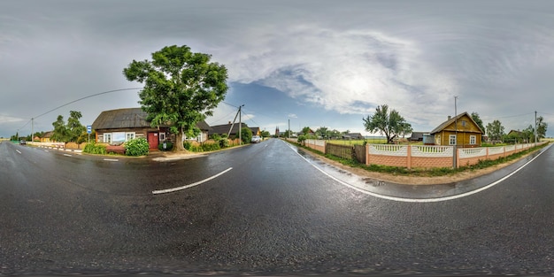 Full seamless spherical hdri panorama 360 degrees angle view near wooden house in village after storm in equirectangular projection ready AR VR virtual reality content