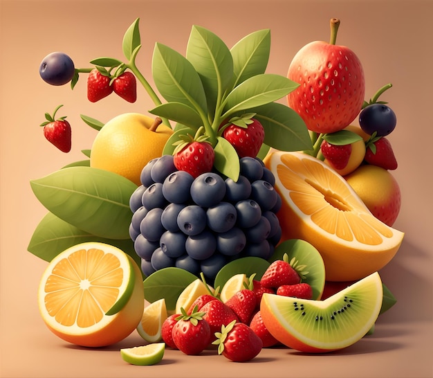 Full of set Fruit illustration realistic 4k vector animated