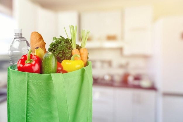 Full shopping  bag with colorful vegetable