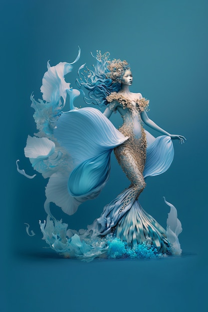 Full shot beautiful mermaid posing underwater