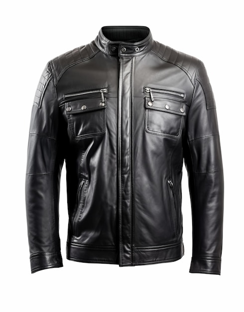 Full shot of black leather jacket casual style isolated on white background Generative AI