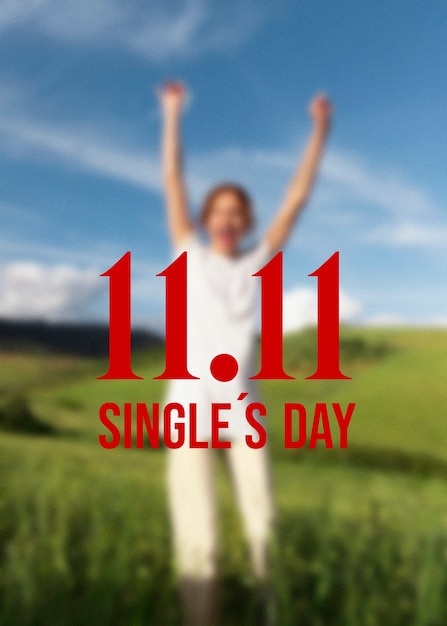 Full shot blurry woman single's day banner