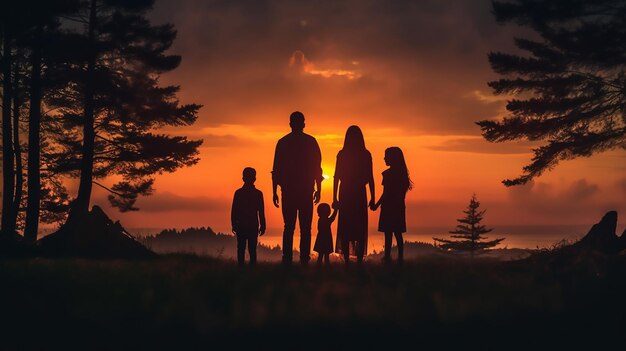 full shot family silhoute