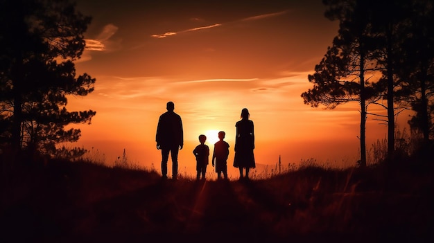 full shot family silhoute