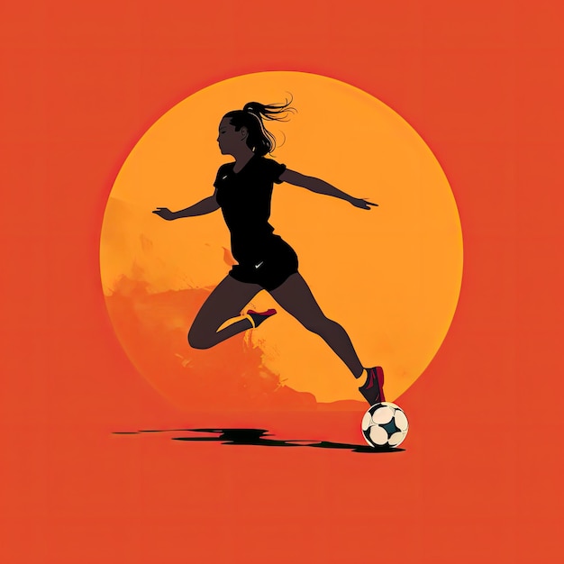 Full shot fit woman kicking soccer football flat vector art AI Generated