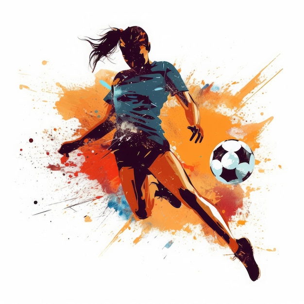 Full shot fit woman kicking soccer football flat vector art AI Generated